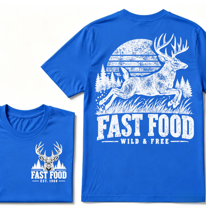 Custom EST Year Fast Food Wild & Free Deer Hunting Vintage Outdoor T-Shirt