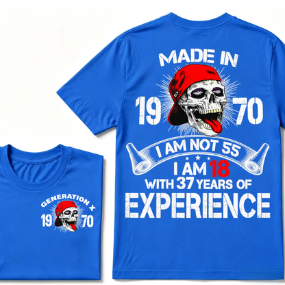 Custom Birth Year Gen X Red Cap Skull Tee | I Am 18 With Years Of Experience Double Sided Print T-Shirt