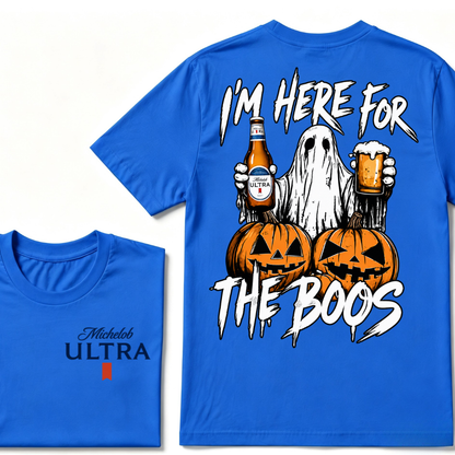 I'm Here For The Boos Ghost Pumpkin Michelob Ultra Halloween Double Sided T-Shirt