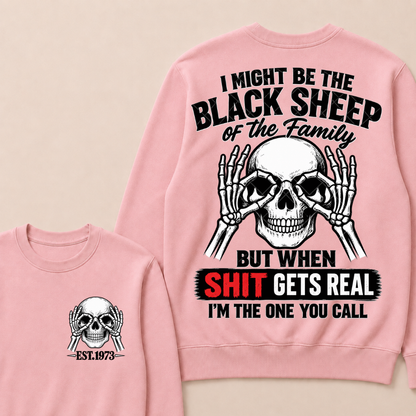 Custom EST Year Black Sheep Skull Crewneck Sweatshirt