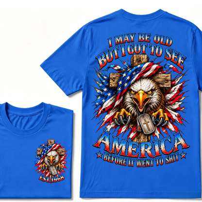 Custom Year American Eagle Patriotic Cross Tee | Double Sided Print USA Flag Mens Graphic T-Shirt