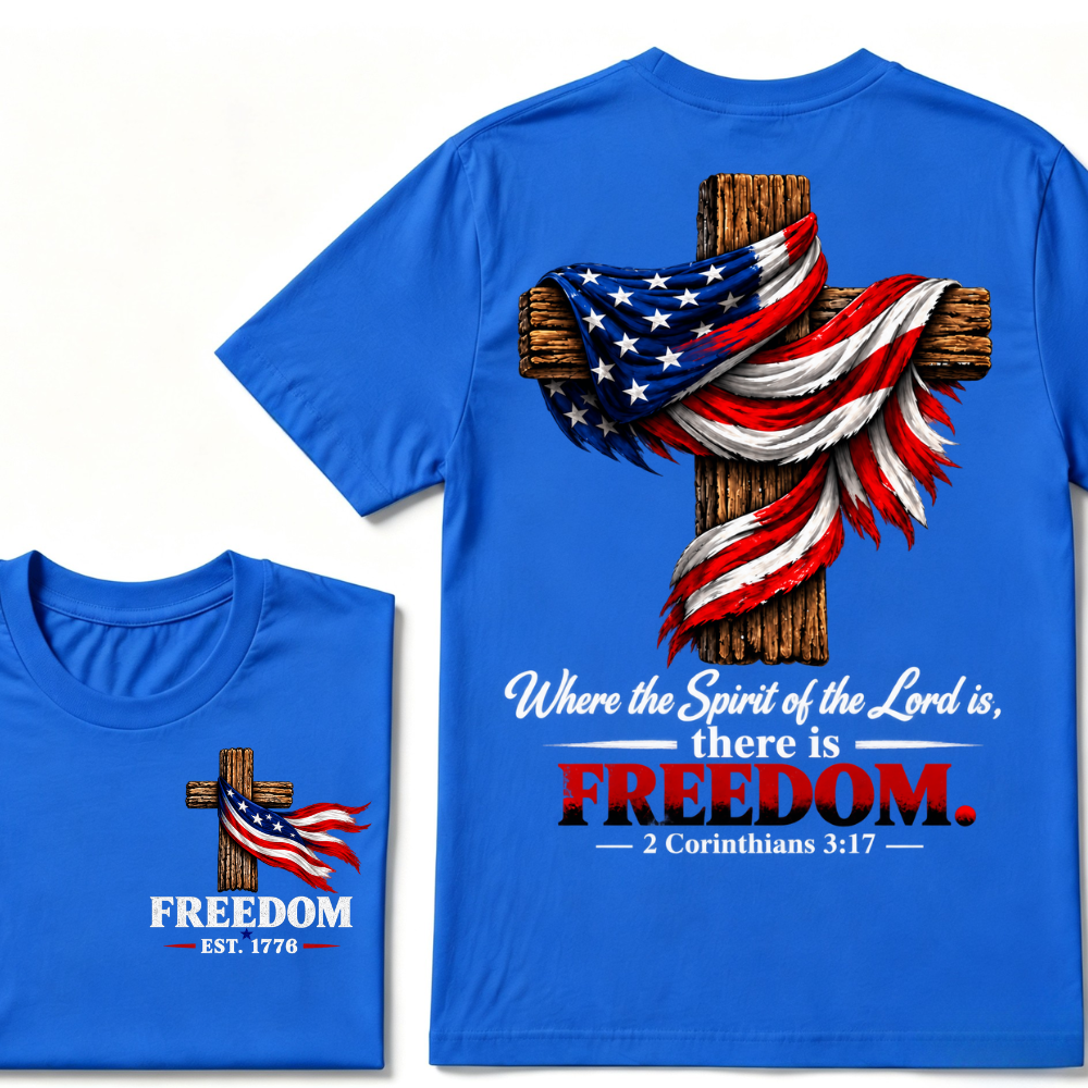 Custom EST Year Freedom Patriotic Cross Christian Tee
