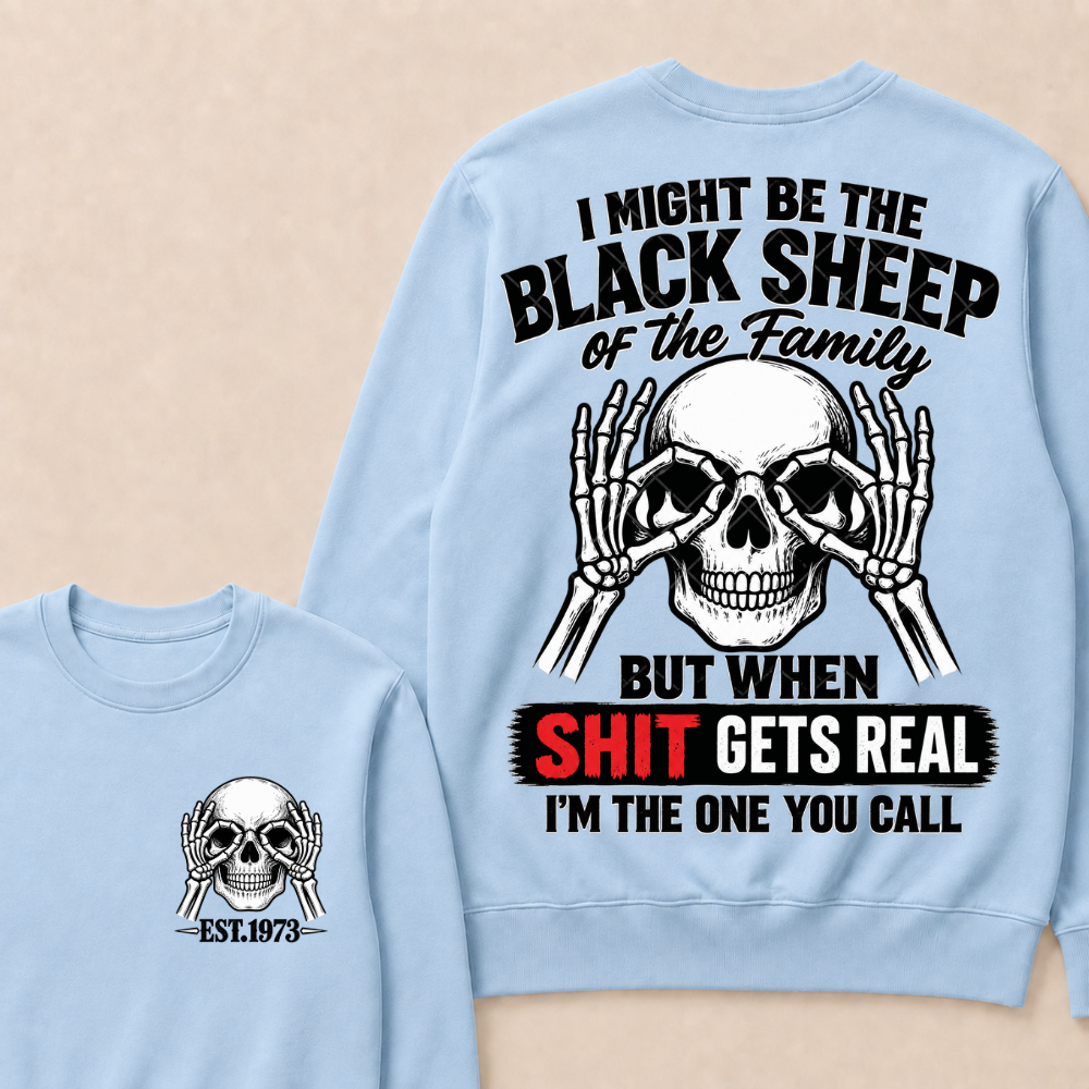 Custom EST Year Black Sheep Skull Crewneck Sweatshirt