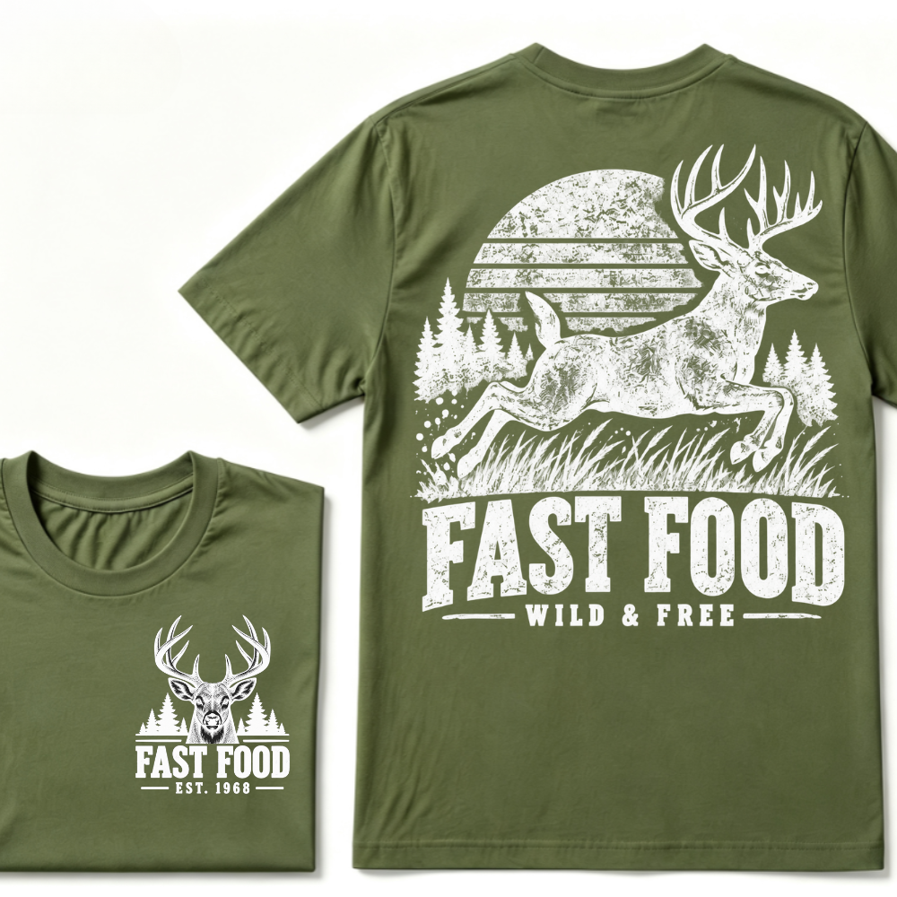 Custom EST Year Fast Food Wild & Free Deer Hunting Vintage Outdoor T-Shirt