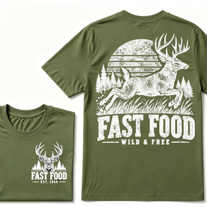 Custom EST Year Fast Food Wild & Free Deer Hunting Vintage Outdoor T-Shirt