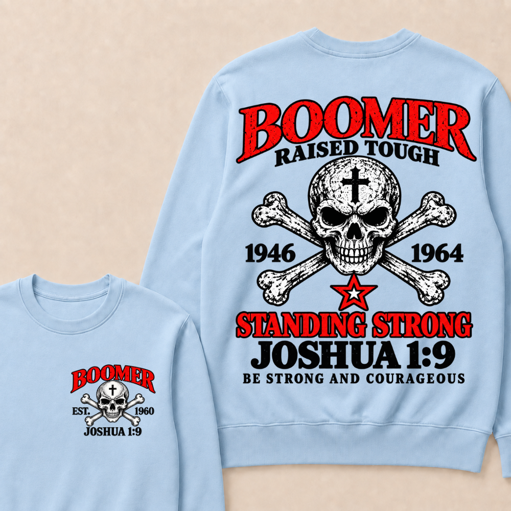 Custom EST Year Boomer Skull Faith Crewneck Sweatshirt