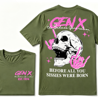 Custom EST Year Gen X Badass Generation Skull Tee