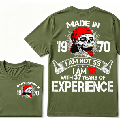 Custom Birth Year Gen X Red Cap Skull Tee | I Am 18 With Years Of Experience Double Sided Print T-Shirt