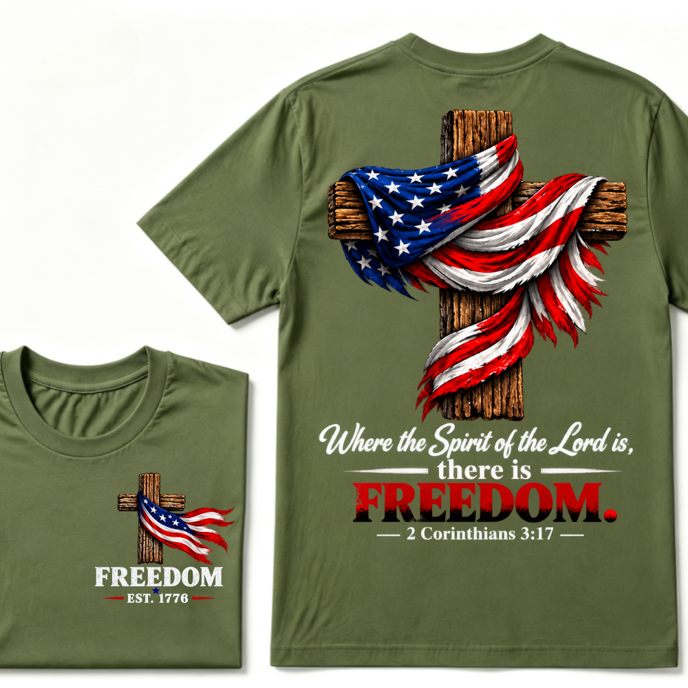 Custom EST Year Freedom Patriotic Cross Christian Tee
