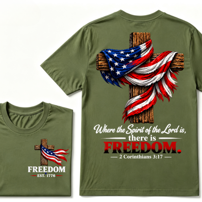 Custom EST Year Freedom Patriotic Cross Christian Tee