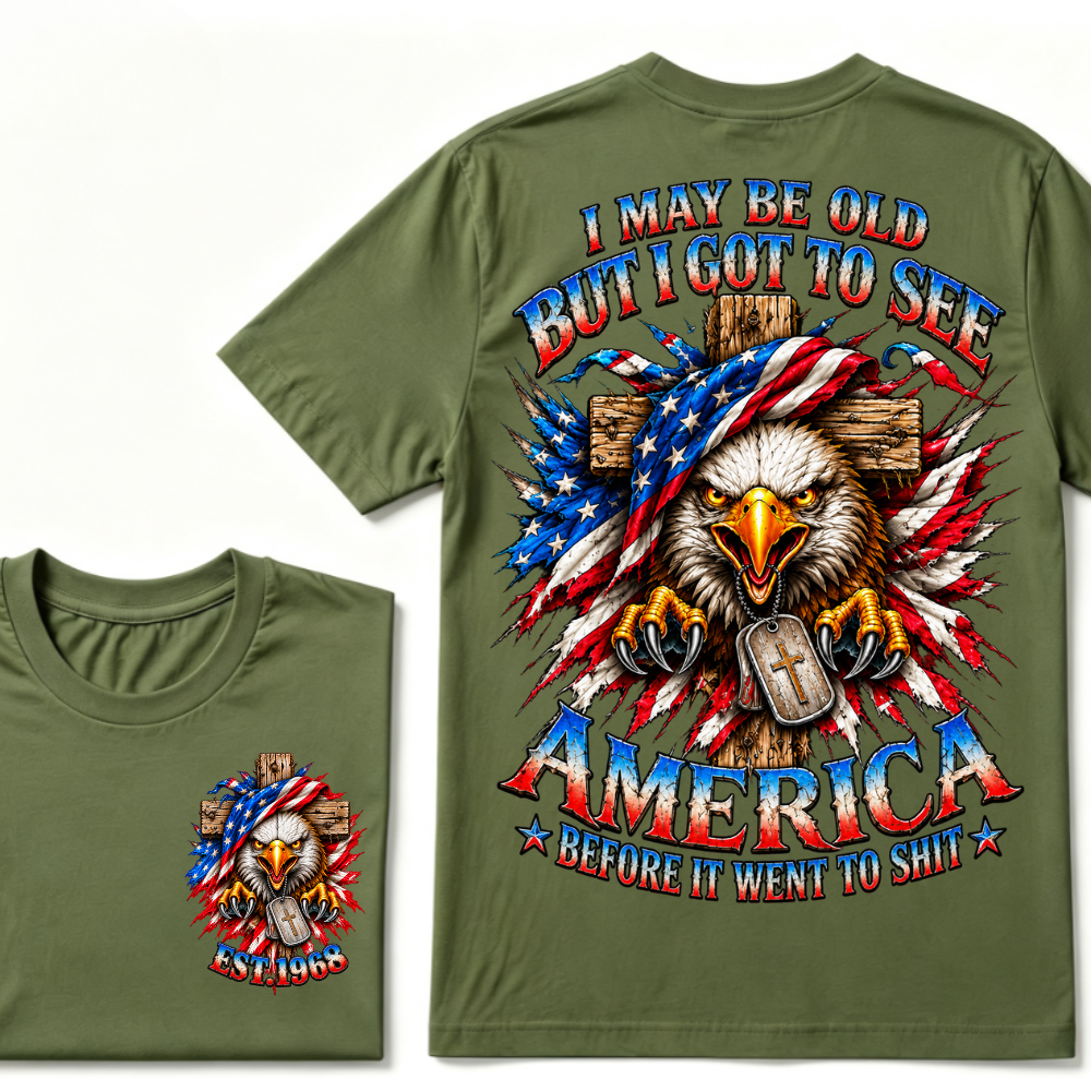 Custom Year American Eagle Patriotic Cross Tee | Double Sided Print USA Flag Mens Graphic T-Shirt