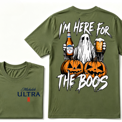 I'm Here For The Boos Ghost Pumpkin Michelob Ultra Halloween Double Sided T-Shirt