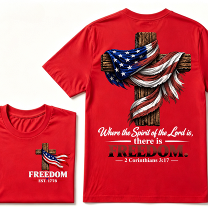 Custom EST Year Freedom Patriotic Cross Christian Tee
