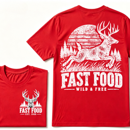 Custom EST Year Fast Food Wild & Free Deer Hunting Vintage Outdoor T-Shirt