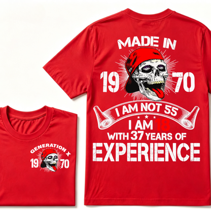 Custom Birth Year Gen X Red Cap Skull Tee | I Am 18 With Years Of Experience Double Sided Print T-Shirt