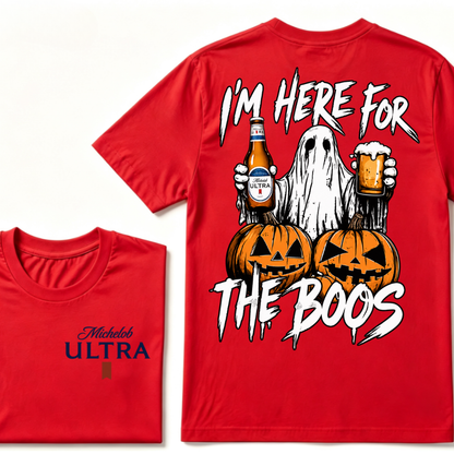 I'm Here For The Boos Ghost Pumpkin Michelob Ultra Halloween Double Sided T-Shirt
