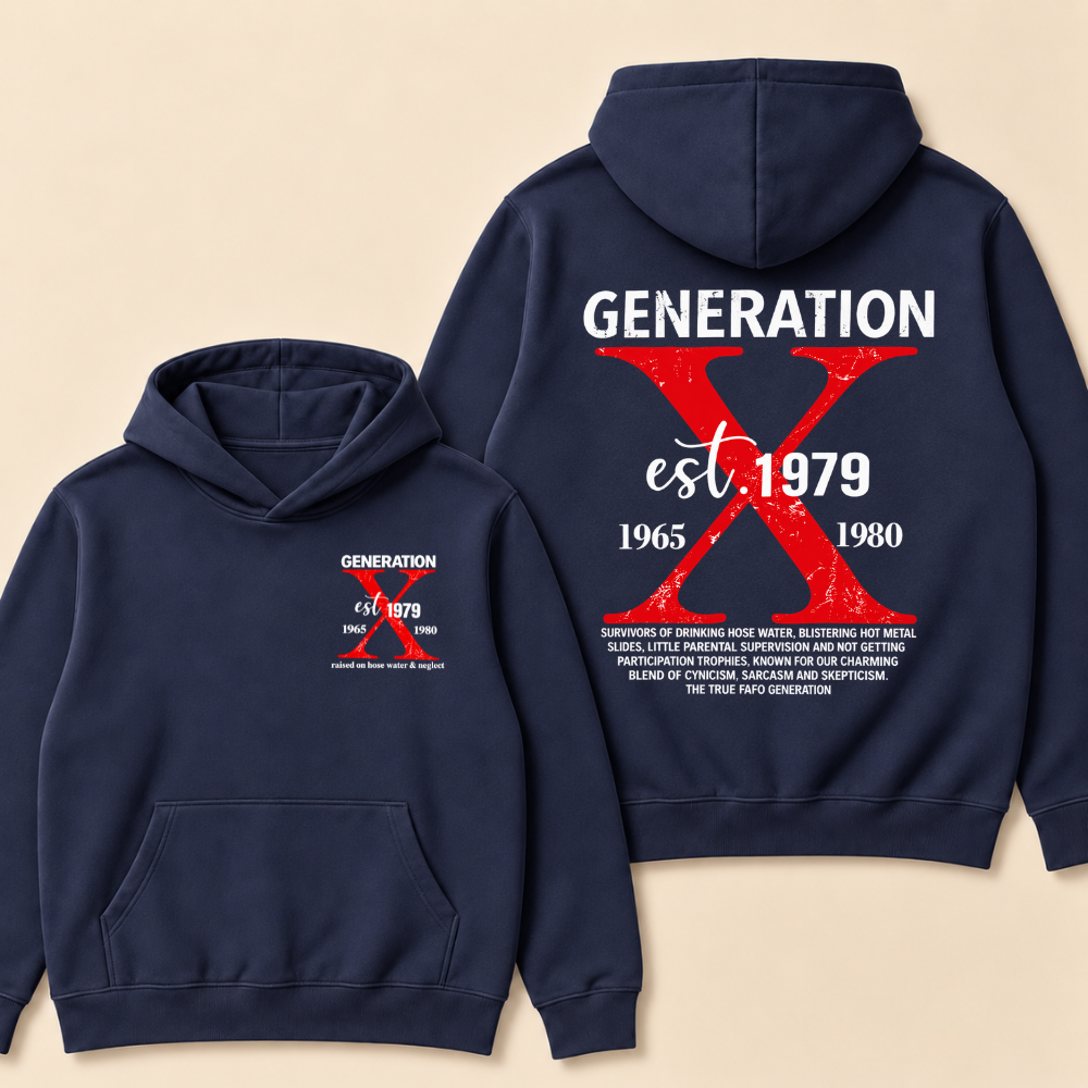 Custom Year Generation X Definition Hoodie | Gen X Survivor Red X Double Sided Print Hooded