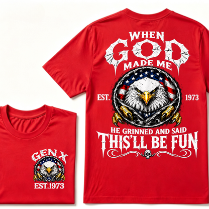 Custom Year Gen X Patriotic Eagle Tee | When God Made Me USA Flag Double Sided Print Mens Graphic T-Shirt