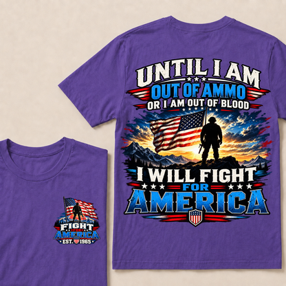 Custom EST Year Patriotic Warrior Tee | Mountain Sunset USA Flag Soldier Double Sided Print Fight For America Mens T-Shirt