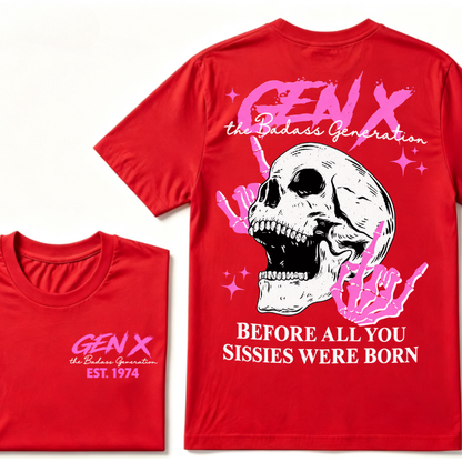 Custom EST Year Gen X Badass Generation Skull Tee