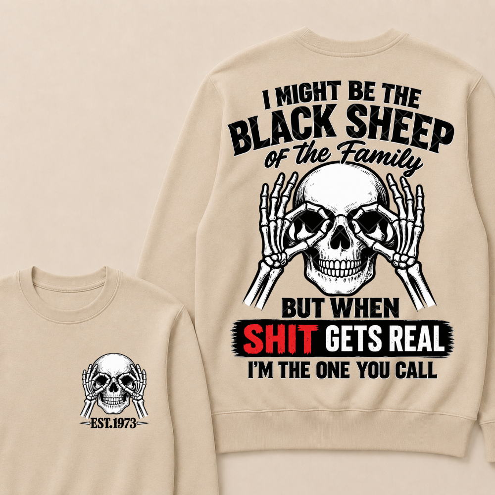 Custom EST Year Black Sheep Skull Crewneck Sweatshirt