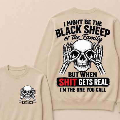 Custom EST Year Black Sheep Skull Crewneck Sweatshirt