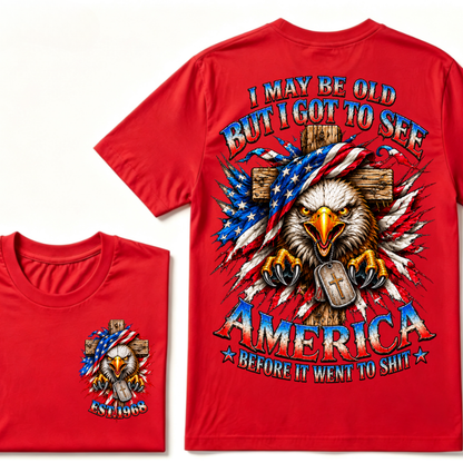 Custom Year American Eagle Patriotic Cross Tee | Double Sided Print USA Flag Mens Graphic T-Shirt