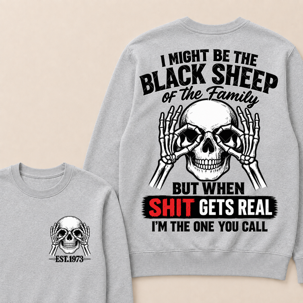 Custom EST Year Black Sheep Skull Crewneck Sweatshirt