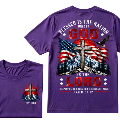 Custom EST Year Blessed Is The Nation Whose God Is The Lord Psalm 33:12 Christian Patriotic T-Shirt