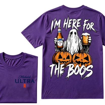 I'm Here For The Boos Ghost Pumpkin Michelob Ultra Halloween Double Sided T-Shirt