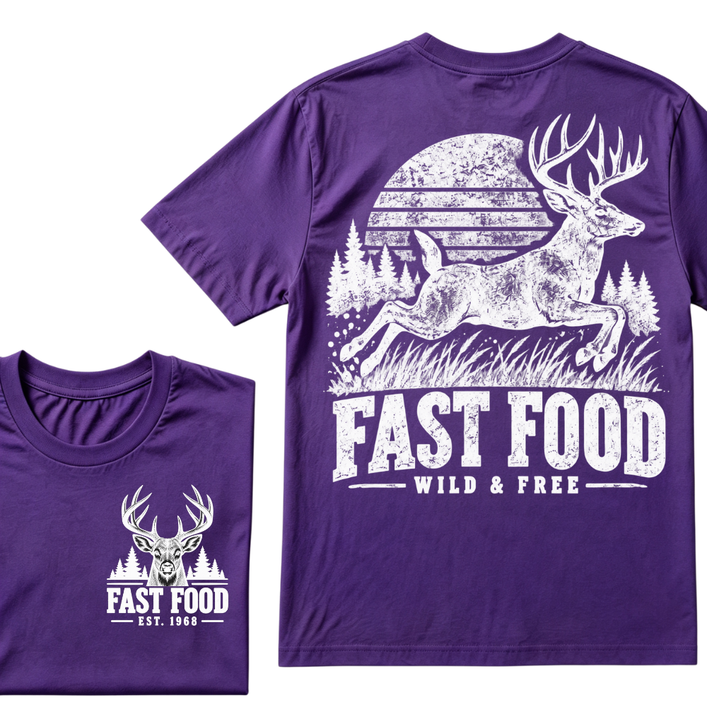 Custom EST Year Fast Food Wild & Free Deer Hunting Vintage Outdoor T-Shirt