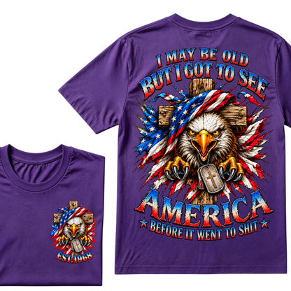 Custom Year American Eagle Patriotic Cross Tee | Double Sided Print USA Flag Mens Graphic T-Shirt