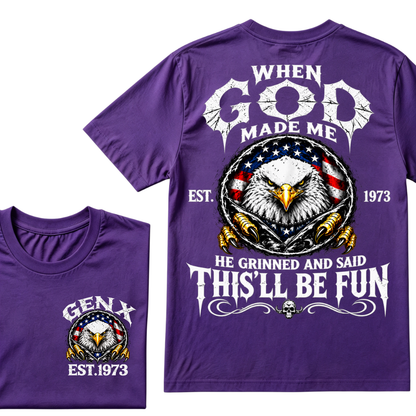 Custom Year Gen X Patriotic Eagle Tee | When God Made Me USA Flag Double Sided Print Mens Graphic T-Shirt