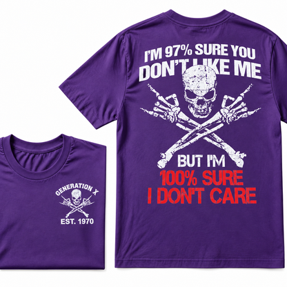Custom EST Year Gen X Skull Tee I'm 97% Sure You Don't Like Me I Don't Care Double Sided Print T-Shirt