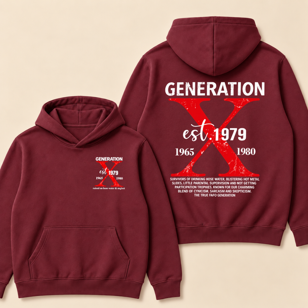 Custom Year Generation X Definition Hoodie | Gen X Survivor Red X Double Sided Print Hooded