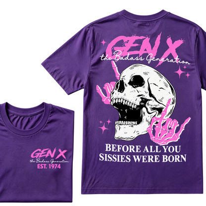 Custom EST Year Gen X Badass Generation Skull Tee