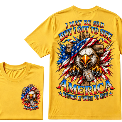 Custom Year American Eagle Patriotic Cross Tee | Double Sided Print USA Flag Mens Graphic T-Shirt