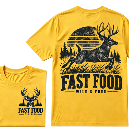 Custom EST Year Fast Food Wild & Free Deer Hunting Vintage Outdoor T-Shirt