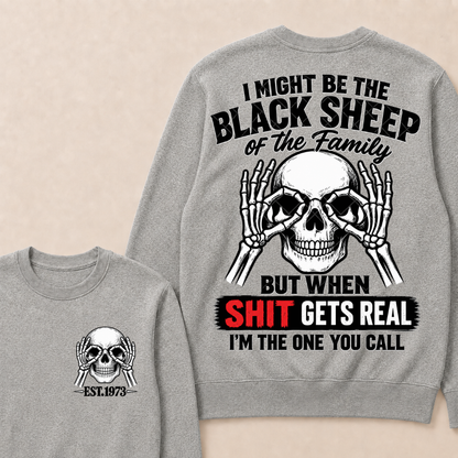 Custom EST Year Black Sheep Skull Crewneck Sweatshirt