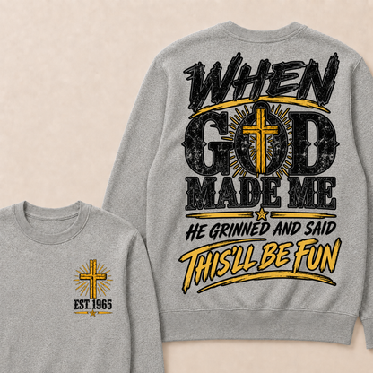 Custom Year Faith Cross Crewneck | When God Made Me Double Sided Graphic Sweatshirt