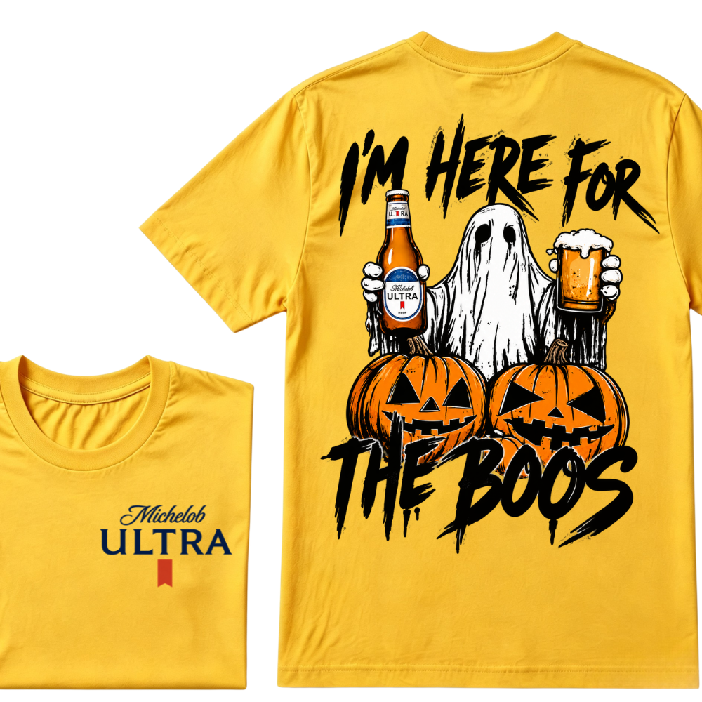 I'm Here For The Boos Ghost Pumpkin Michelob Ultra Halloween Double Sided T-Shirt