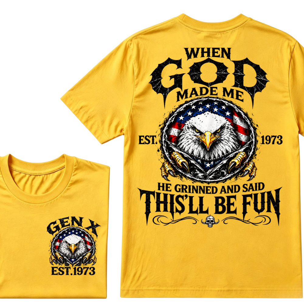 Custom Year Gen X Patriotic Eagle Tee | When God Made Me USA Flag Double Sided Print Mens Graphic T-Shirt