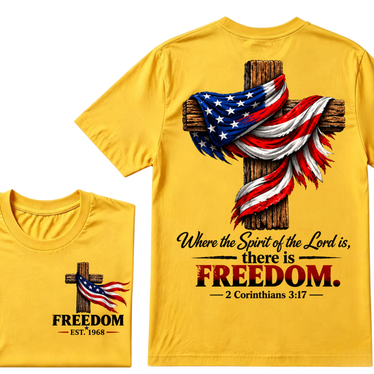 Custom EST Year Freedom Patriotic Cross Christian Tee