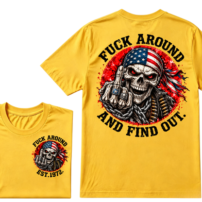 Custom EST Year Mess Around And Find Out Patriotic Skull Tee