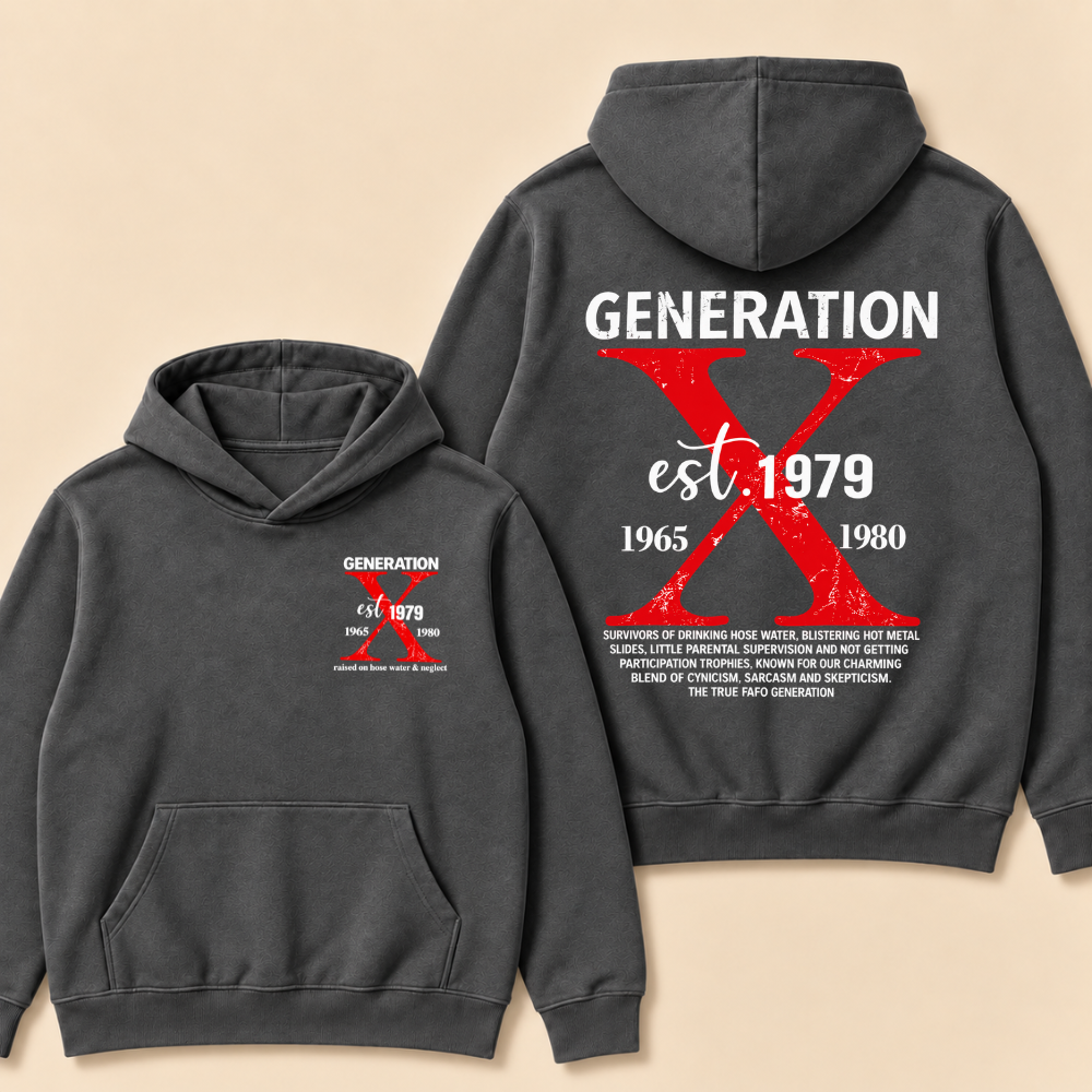 Custom Year Generation X Definition Hoodie | Gen X Survivor Red X Double Sided Print Hooded
