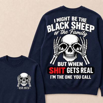 Custom EST Year Black Sheep Skull Crewneck Sweatshirt