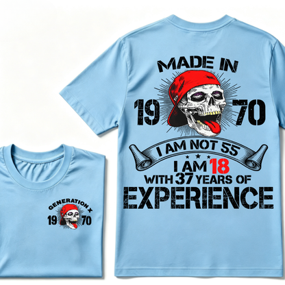 Custom Birth Year Gen X Red Cap Skull Tee | I Am 18 With Years Of Experience Double Sided Print T-Shirt