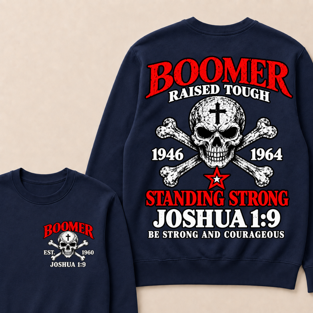 Custom EST Year Boomer Skull Faith Crewneck Sweatshirt