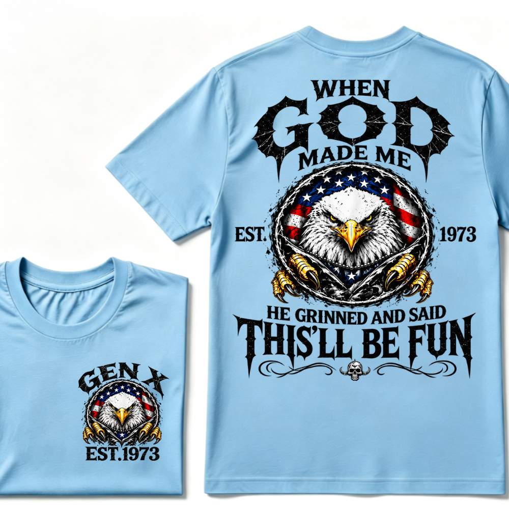 Custom Year Gen X Patriotic Eagle Tee | When God Made Me USA Flag Double Sided Print Mens Graphic T-Shirt