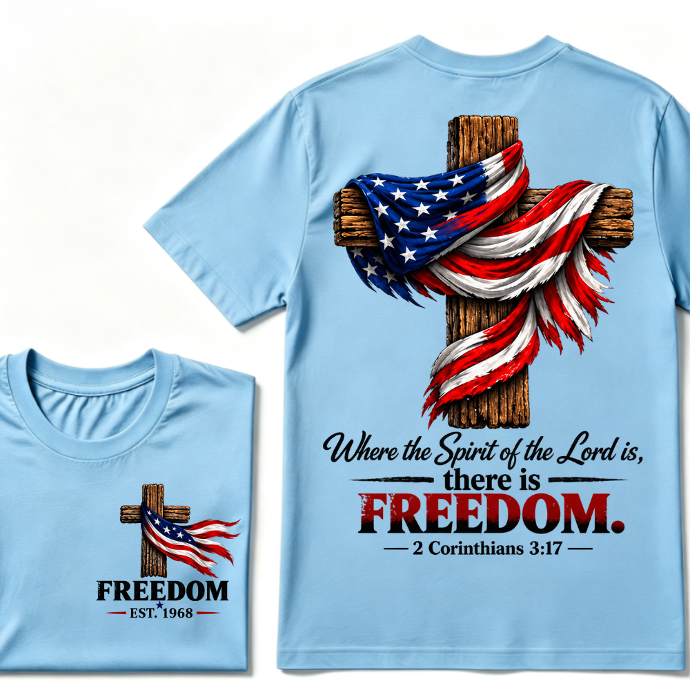 Custom EST Year Freedom Patriotic Cross Christian Tee